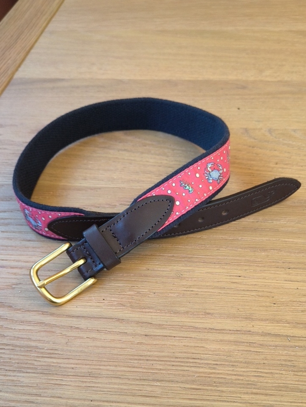 Vineyard Vines Boys Crab Canvas Club Leather Belt - Size 24